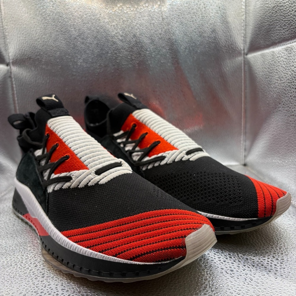 Size 11.5‎ Puma Tsugi Jun Black Red Mens Lace-Up Flame Scarlet Running Shoes